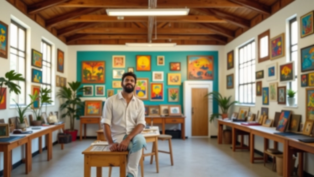 Estudio de arte caribeño con obras coloridas de artistas locales